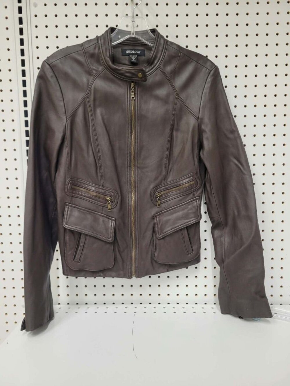 Ideology Womens Brown Leather Moto Jacket With Pockets Size S Made In China